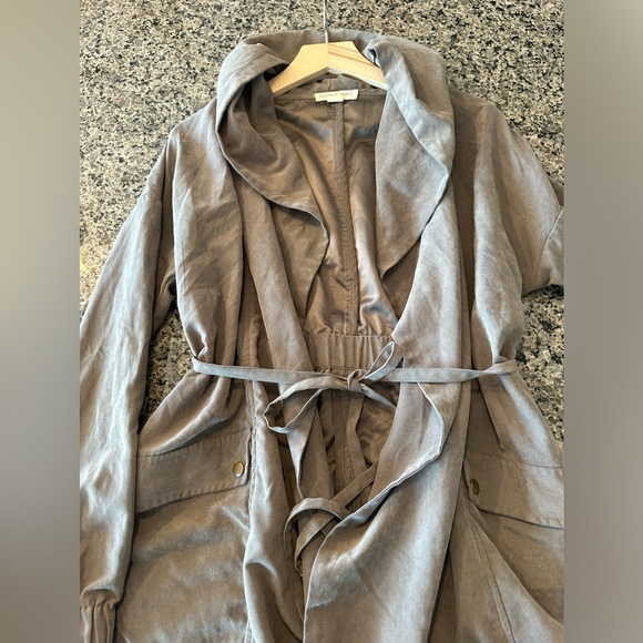 ✨VTG ✨Double Zero Wrap Jacket Hooded Silk Lining Tie Front Sage/Gray Women Small - Picture 9 of 9